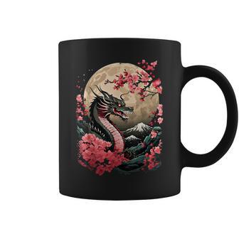 Dragon Noir En Fleurs De Cerisier Japonais Esthétique Tasse - Cadeauxyz