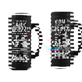 Easily Distracted By Cats And Books Cute Cat And Book Lovers Coffee Mug - Thegiftio