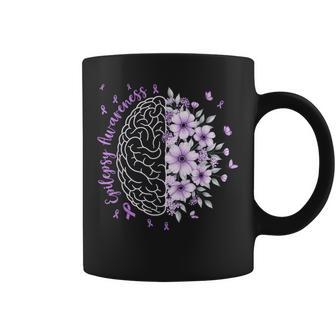 Epilepsy Awareness Floral Brain Purple Ribbon Warrior Women Coffee Mug - Thegiftio UK
