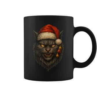 Evil Christmas Cat With Santa Hat And Ornaments Coffee Mug - Monsterry