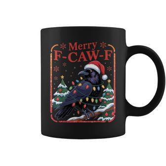 F-Caw-F Christmas Crow Xmas Goth Lights Santa Hat Raven Coffee Mug - Thegiftio