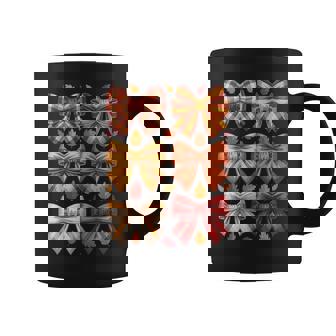 Fall Decorative Ribbon Bows Autumn Leaves Plaid Thanksgiving Coffee Mug | Mazezy