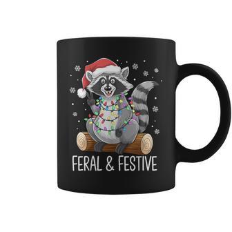 Feral And Festive Raccoon Christmas Coffee Mug | Mazezy