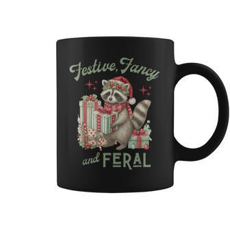 Festive Fancy And Feral Raccoon Christmas Coffee Mug | Mazezy