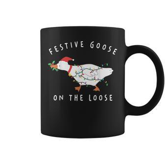 Festive Goose On The Loose Christmas Light Silly Goose Santa Coffee Mug - Monsterry