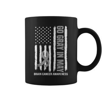 Fight Brain Cancer Awareness Wear Gray In May American Flag Coffee Mug | Mazezy