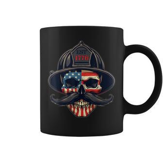 Firefighter Skull Mustache Fire Fighter Fireman Usa Flag Coffee Mug | Seseable UK