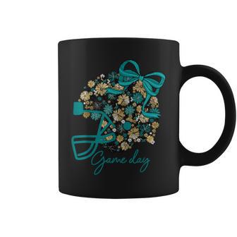 Floral Football Game Day Girly Team Spirit Black Teal & Gold Coffee Mug - Thegiftio UK