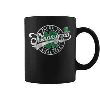 Fun Clovers St Patrick's Day Prone To Shenanigans & Malarkey Coffee Mug - Thegiftio