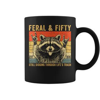 50Th Birthday Est 1976 Feral & Fifty Raccoon Graphic Coffee Mug | Mazezy