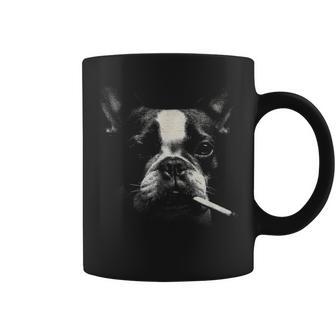 Boston Terrier Dog Smoking With Cigarette Coffee Mug | Mazezy