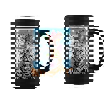 Cat Selfie Santa Claus Riding T-Rex Christmas Meme Coffee Mug - Monsterry