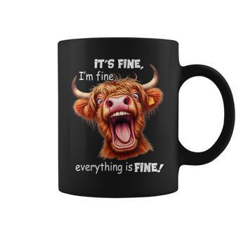 Highland Cow It's Fine I'm Fine Everything Is Fine Small Black Coffee Mug - Thegiftio