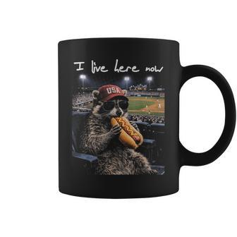 Raccoon Ballfield Hot-Dog Baseball I Live Here Now Coffee Mug - Thegiftio
