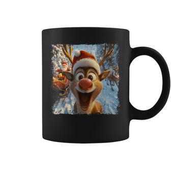 Reindeer Christmas Selfie Santa Hat Coffee Mug - Thegiftio UK