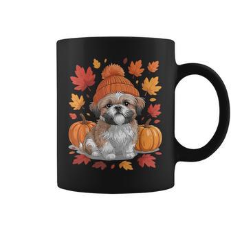 Shih Tzu Fall Scarf Autumn Leaves Dog Lovers Coffee Mug | Seseable UK
