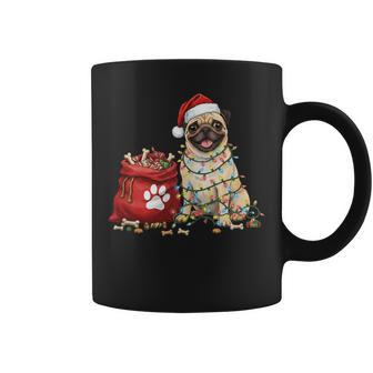 Happy Pug Christmas Lights Dog Mom Dad Pug Coffee Mug - Monsterry