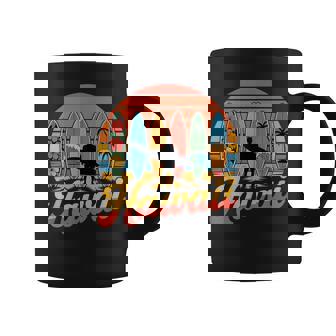 Hawaii Surfing Retro Hawaiian Surfboard And Tropical Beach Coffee Mug | Mazezy