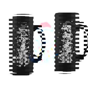 Husky Dog Christmas Lights Santa Hat Family Xmas Pajamas Coffee Mug | Mazezy