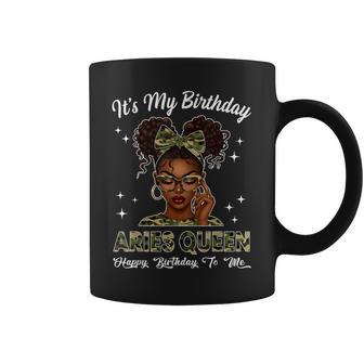 It's My Birthday Aries Queen Camo Bow Afro Black Girl Coffee Mug - Thegiftio