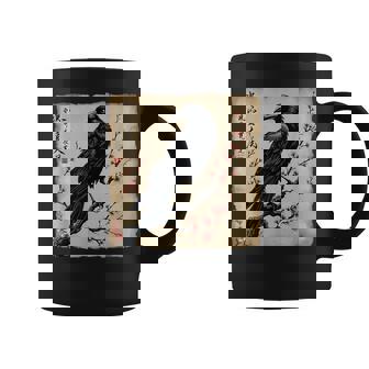 Japanese Bird Black Raven Vintage Coffee Mug - Monsterry