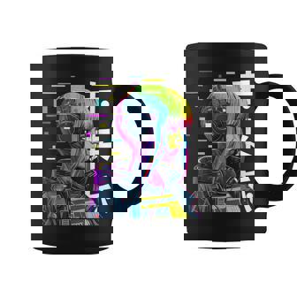 Japanese Cyber Aesthetic Cyberdelic Glitch Sci Fi Girl Tank Top Coffee Mug | Mazezy