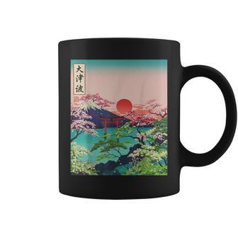 Japanese Red Sunset Mountain Asian Fuji Kanji Japan Art Coffee Mug | Mazezy