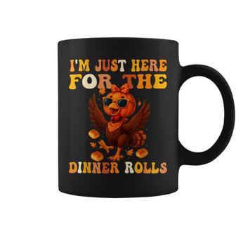 Just Here For The Rolls Cute Thanksgiving Turkey Pumpkin Bow Coffee Mug | Mazezy