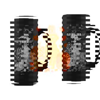 Labrador Retriever Thanksgiving Leopard Pumpkins Fall Leaves Coffee Mug | Mazezy