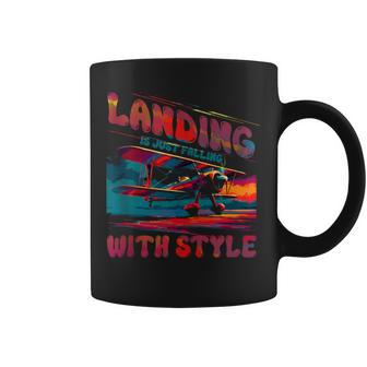 Landing Is Just Falling With Tank Top Coffee Mug | Mazezy