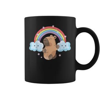 Linda Kawaii Capybara Pastel Gótico Arco Iris Nubes Niños Niñas Taza de café - Regaloses