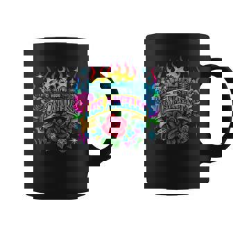 Los Angeles Retro Tattoo Rainbow Skyline Floral Dice Coffee Mug | Mazezy