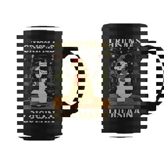 Louisiana Snowman Shirt Christmas Lights Deck Snow Forest Coffee Mug | Mazezy