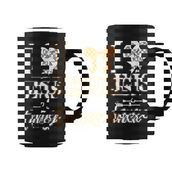 I Love Jesus And Tennessee Checkered Orange Coquette Heart Coffee Mug | Mazezy