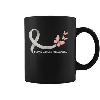 Lung Cancer Awareness Butterfly White Ribbon Support Womens Coffee Mug | Mazezy