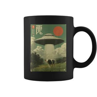 Lustiges Retrointage Japanische Kuh Entführung Alien Raumschiff Tassen - Seseable