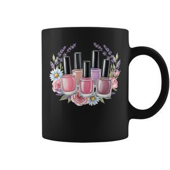 Manicurist Nail Tech Floral Nail Polish Bottles Flower Women Coffee Mug | Mazezy