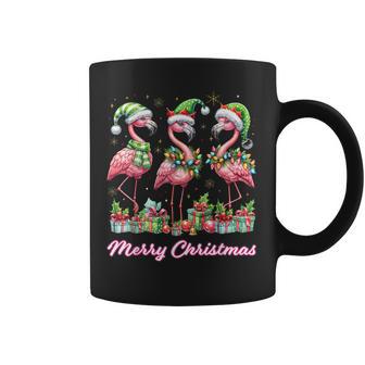 Merry Christmas Flamingo Xmas Palm Tree Light Tropical Coffee Mug - Monsterry