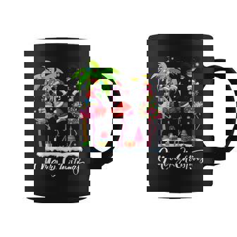 Merry Christmas Flamingo Xmas Palm Tree Light Tropical Coffee Mug - Thegiftio