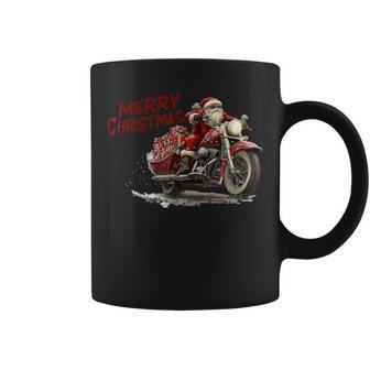 Merry Christmas Santa Riding On A Vintage Motorcycle Bike Coffee Mug - Thegiftio UK