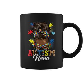 Messy Bun Hair Black Afro Autism Nana Autism Awareness Coffee Mug | Seseable UK