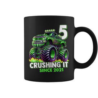 Monster Truck 5Th Birthday Boy Crushing It Since 2021 Coffee Mug - Seseable