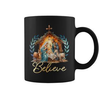 Nativity Scene Believe Christian Xmas Family Merry Christmas Coffee Mug - Thegiftio UK