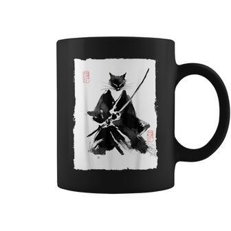 Ninja Cat Samurai Japanese Sumi-E Ink Painting Vintage Coffee Mug - Thegiftio