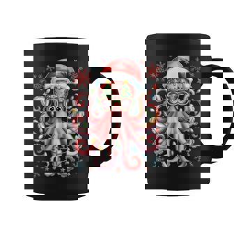 Octopus Glasses Santa Hat Christmas Light Ocean Animal Xmas Coffee Mug - Monsterry