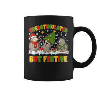 Overstimulated But Festive Opossum Ugly Sweater Christmas Coffee Mug - Thegiftio UK