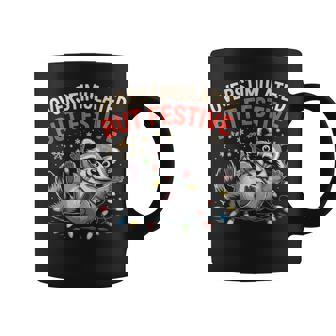 Overstimulated But Festive Raccoon Ugly Sweater Christmas Coffee Mug | Seseable CA