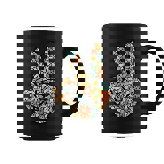 Peace Hand Sign Hippie Flower Groovy 60S 70S Party Outfit Coffee Mug - Thegiftio