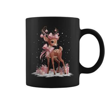 Pink Reindeer Coquette Bow Christmas Xmas Pajamas Girl Women Coffee Mug - Monsterry