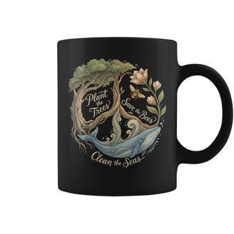 Plant The Trees Save The Bees Peace Sign Earth Day Coffee Mug - Thegiftio UK